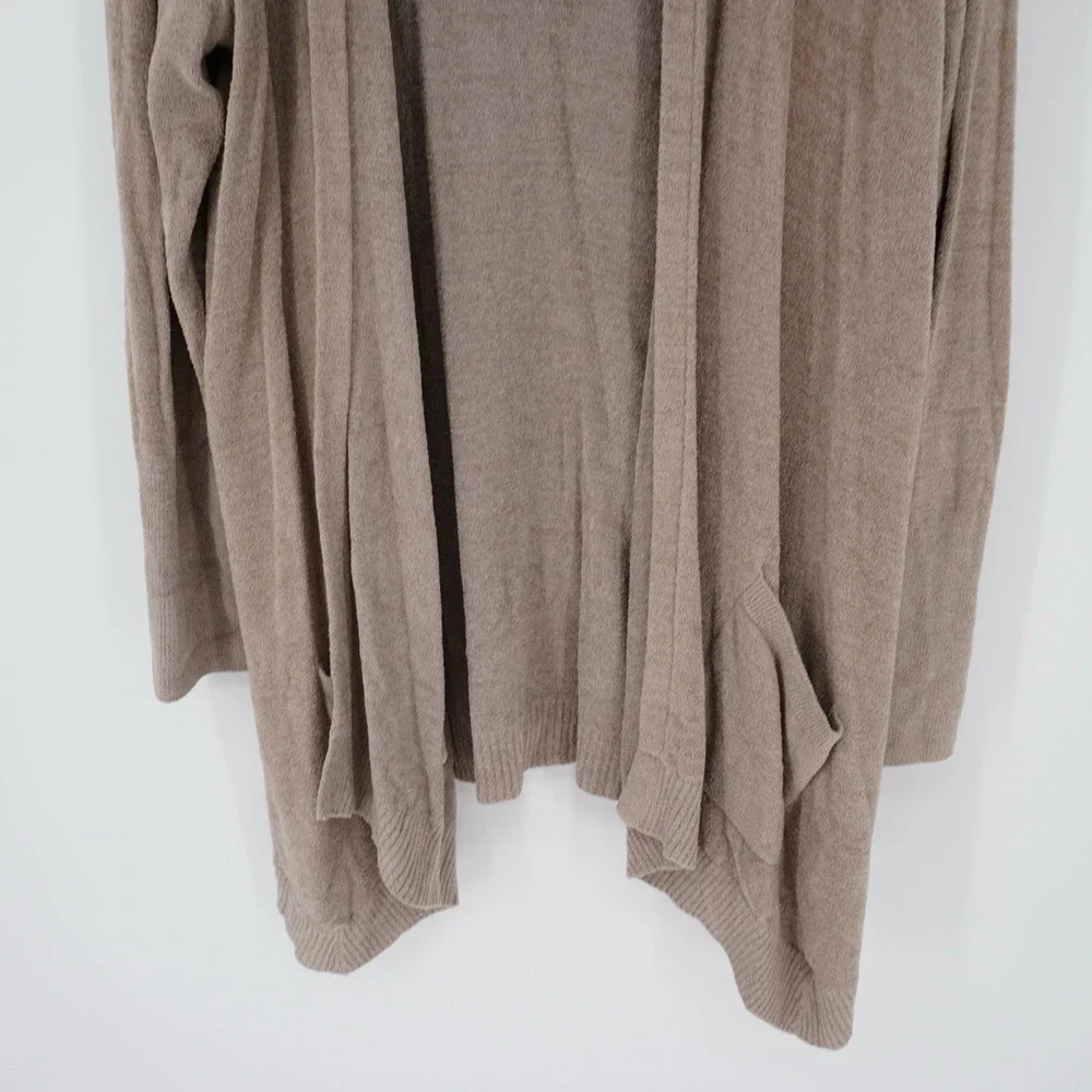 Barefoot Dreams Resort Cozychic Lite Hoodie Cardigan Light Brown Long Open Large